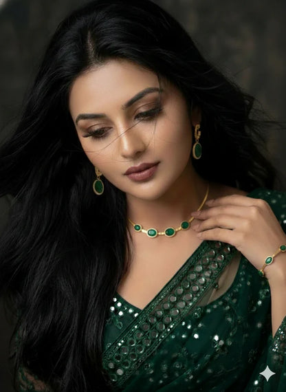 Oval Green Crystal Pendant Necklace Set With Bracelet
